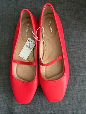 Mary Jane Bright Red Square-Toe Ballet Flats with Elastic Strap
